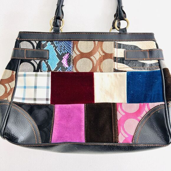 Beautiful Mixed Textile Crossgrain Patchwork Shoulder Bag Purse - Picture 7 of 7